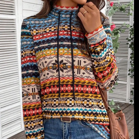 NWT EMERY ROSE Aztec Multicolored Drawstring Top Sz XL - Picture 3 of 5